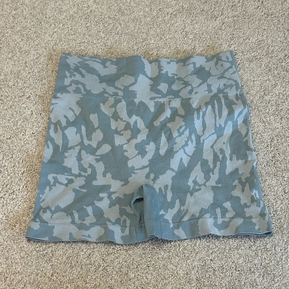 Blue Camo biker shorts. No rips or stains.